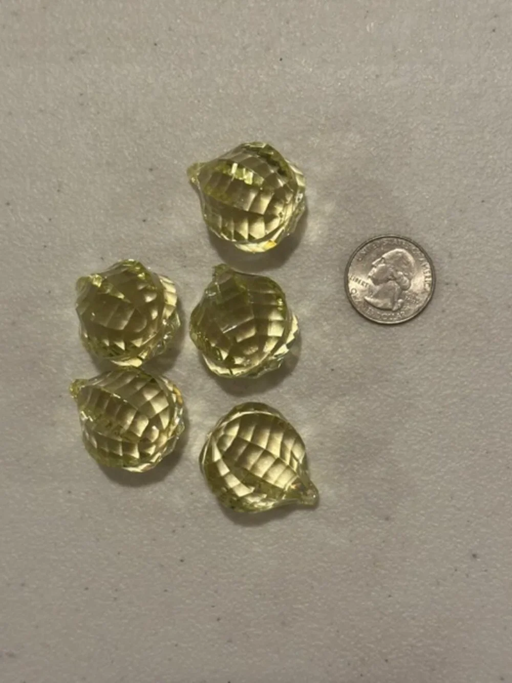 Lot of 29 Yellow & Green Acrylic Faceted Beads Gems Drops - 4 Designs/Sizes